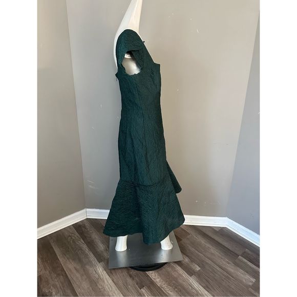 Theia Dark Green Textured Midi Dress - Picture 8 of 11